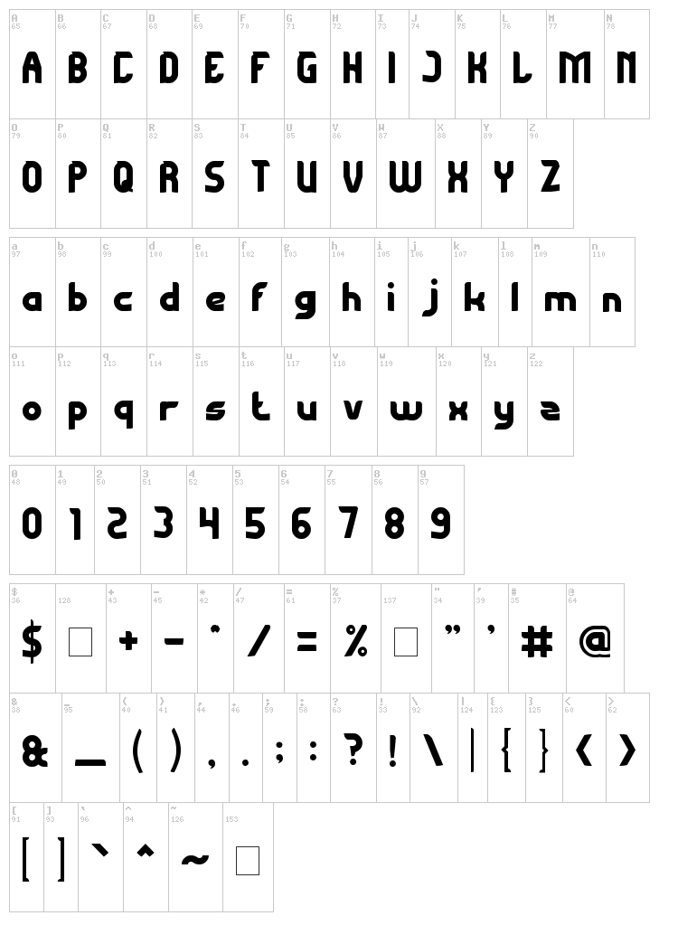 Flying Bird font map